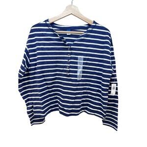 Old Navy Blue & White Striped Button Down Crop Size Small